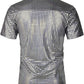JOGAL A353 men's 70s Disco Sequin Short-Sleeve Button-Down Shirt in Silver, back view