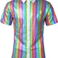 JOGAL A353 men's 70s Disco Sequin Short-Sleeve Button-Down Shirt in White Multicolour, front view