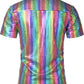 JOGAL A353 men's 70s Disco Sequin Short-Sleeve Button-Down Shirt in White Multicolour, back view