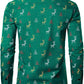 JOGAL A379 men's Christmas Print Long-Sleeve Button-Down Shirt in Dark Green, back view