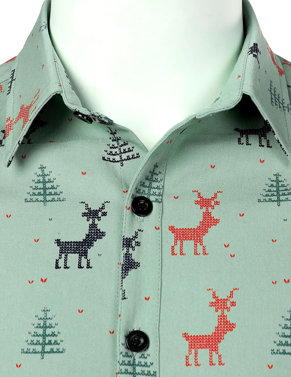 JOGAL A379 men's Christmas Print Long-Sleeve Button-Down Shirt, detail view