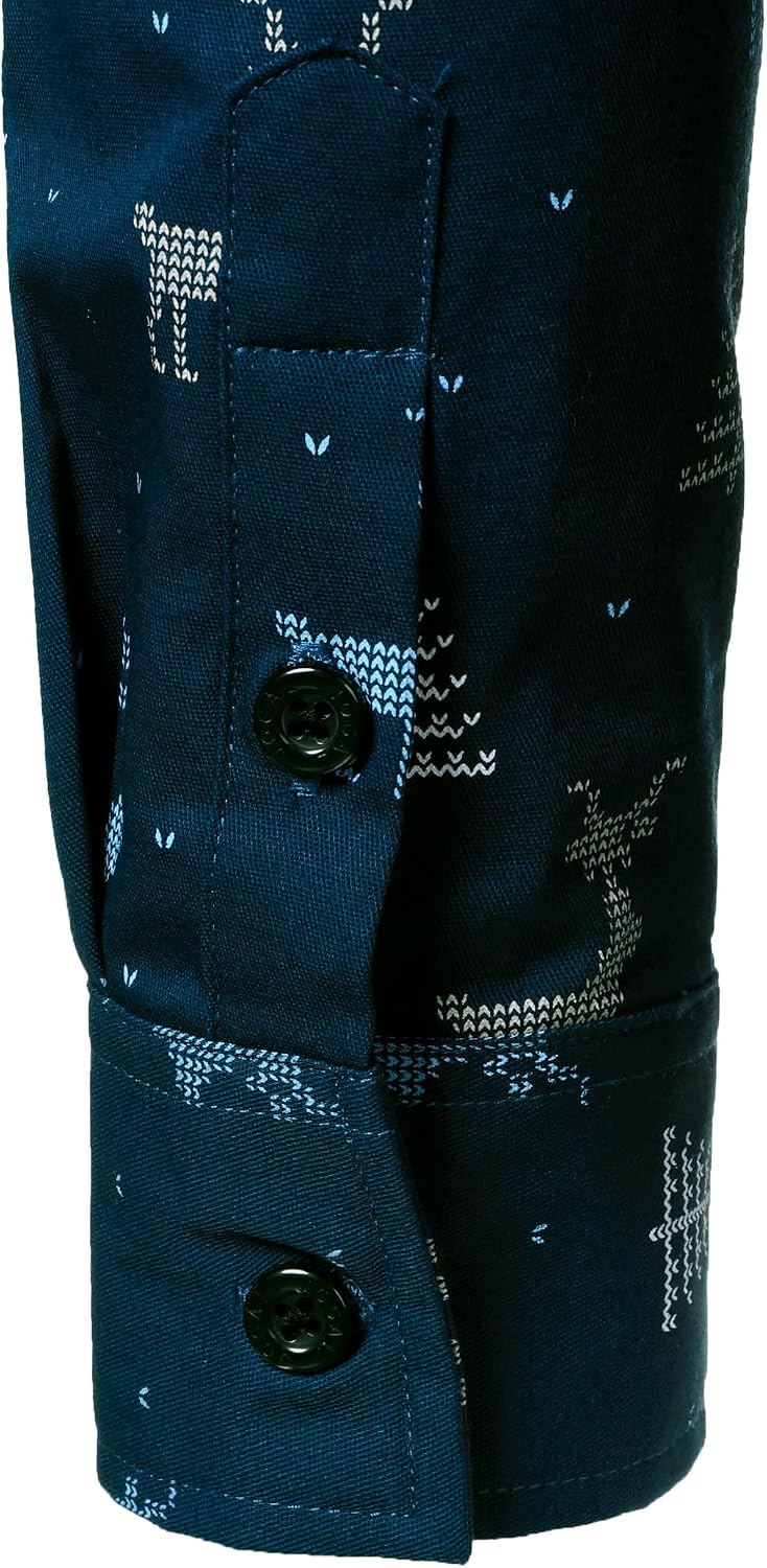 JOGAL A379 men's Christmas Print Long-Sleeve Button-Down Shirt, detail view