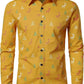 JOGAL A379 men's Christmas Print Long-Sleeve Button-Down Shirt in Gold Yellow, front view