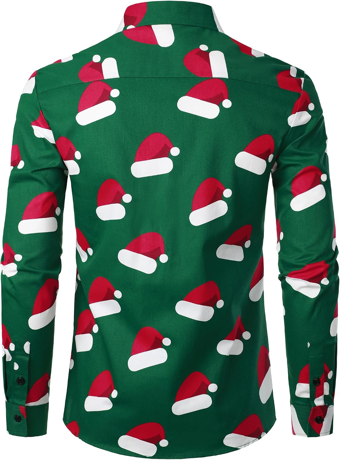 JOGAL A379 men's Christmas Print Long-Sleeve Button-Down Shirt in Grass Green, back view