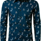 JOGAL A379 men's Christmas Print Long-Sleeve Button-Down Shirt in Navy, front view