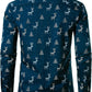 JOGAL A379 men's Christmas Print Long-Sleeve Button-Down Shirt in Navy, back view