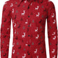 JOGAL A379 men's Christmas Print Long-Sleeve Button-Down Shirt in Red, front view