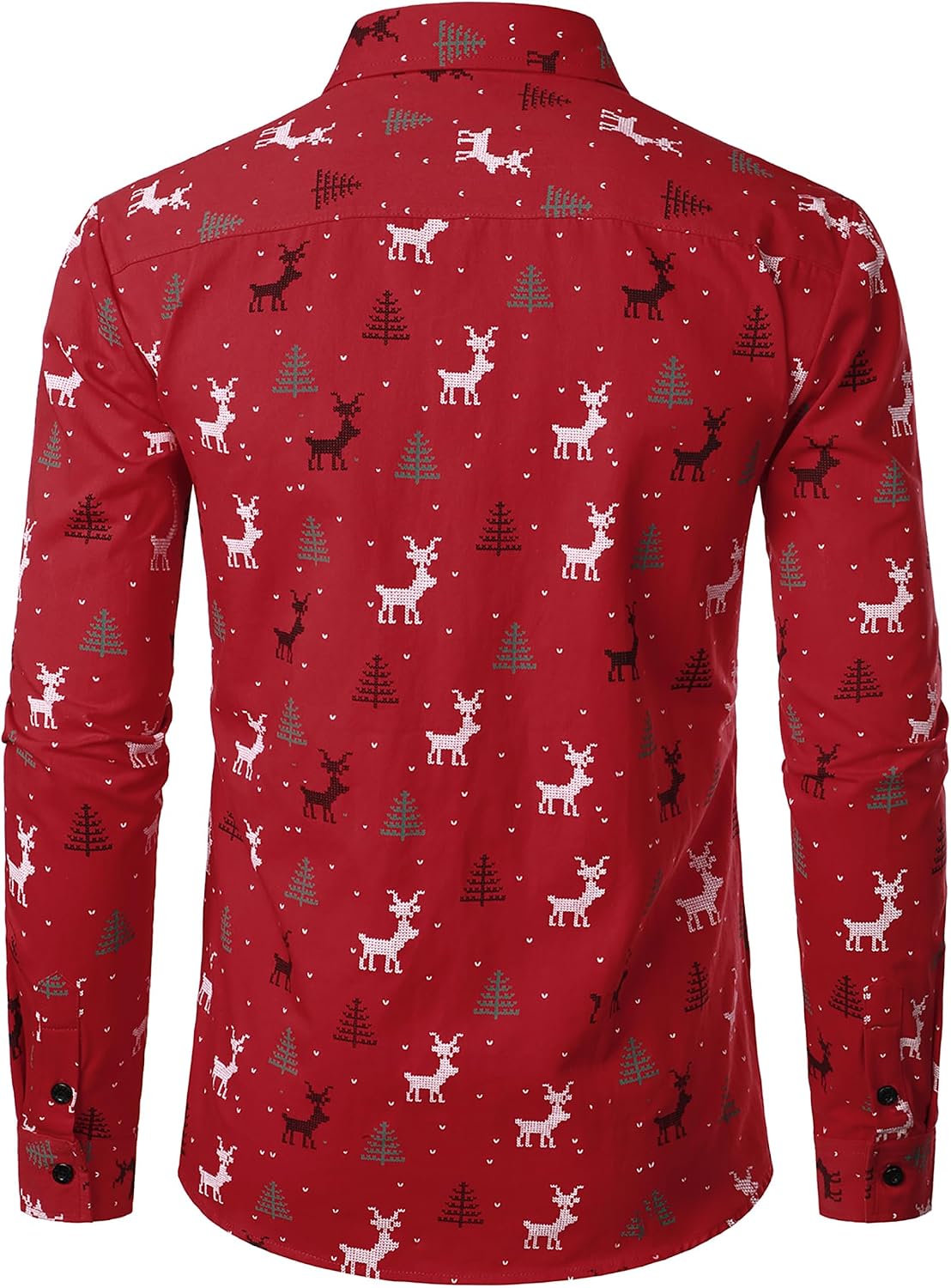JOGAL A379 men's Christmas Print Long-Sleeve Button-Down Shirt in Red, back view