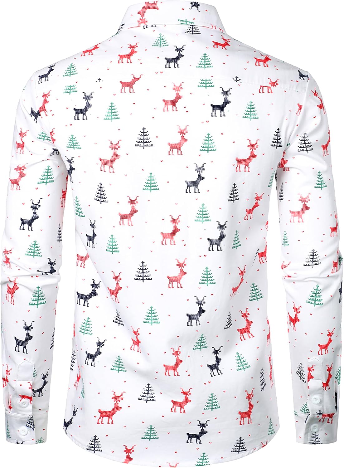 JOGAL A379 men's Christmas Print Long-Sleeve Button-Down Shirt in White, back view