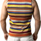 JOGAL A508 men's Rainbow Striped Sleeveless Tank Top in Brown, back view
