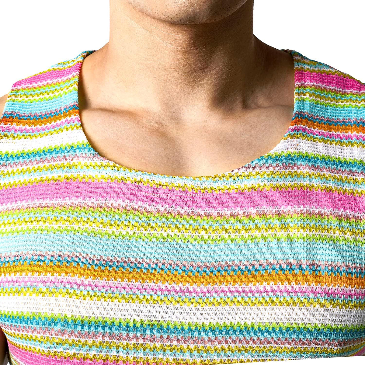 JOGAL A508 men's Rainbow Striped Sleeveless Tank Top, detail view
