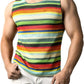 JOGAL A508 men's Rainbow Striped Sleeveless Tank Top in Green, front view