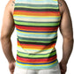 JOGAL A508 men's Rainbow Striped Sleeveless Tank Top in Green, back view