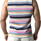 JOGAL A508 men's Rainbow Striped Sleeveless Tank Top in Navy, back view