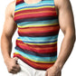 JOGAL A508 men's Rainbow Striped Sleeveless Tank Top in Red, front view