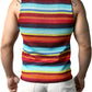 JOGAL A508 men's Rainbow Striped Sleeveless Tank Top in Red, back view