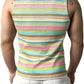 JOGAL A508 men's Rainbow Striped Sleeveless Tank Top in White, back view