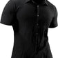 JOGAL A522 men's Short-Sleeve Muscle Fit Button-Down Dress Shirt in Black, front view