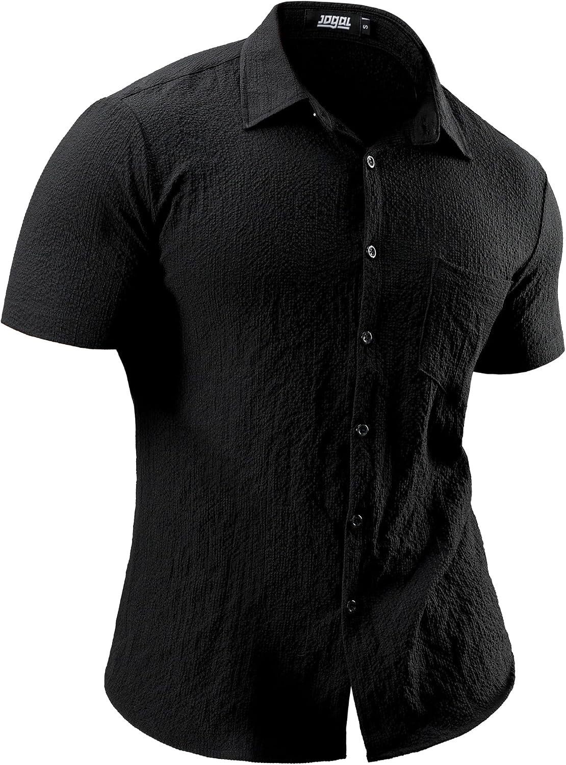 JOGAL A522 men's Short-Sleeve Muscle Fit Button-Down Dress Shirt in Black, front view