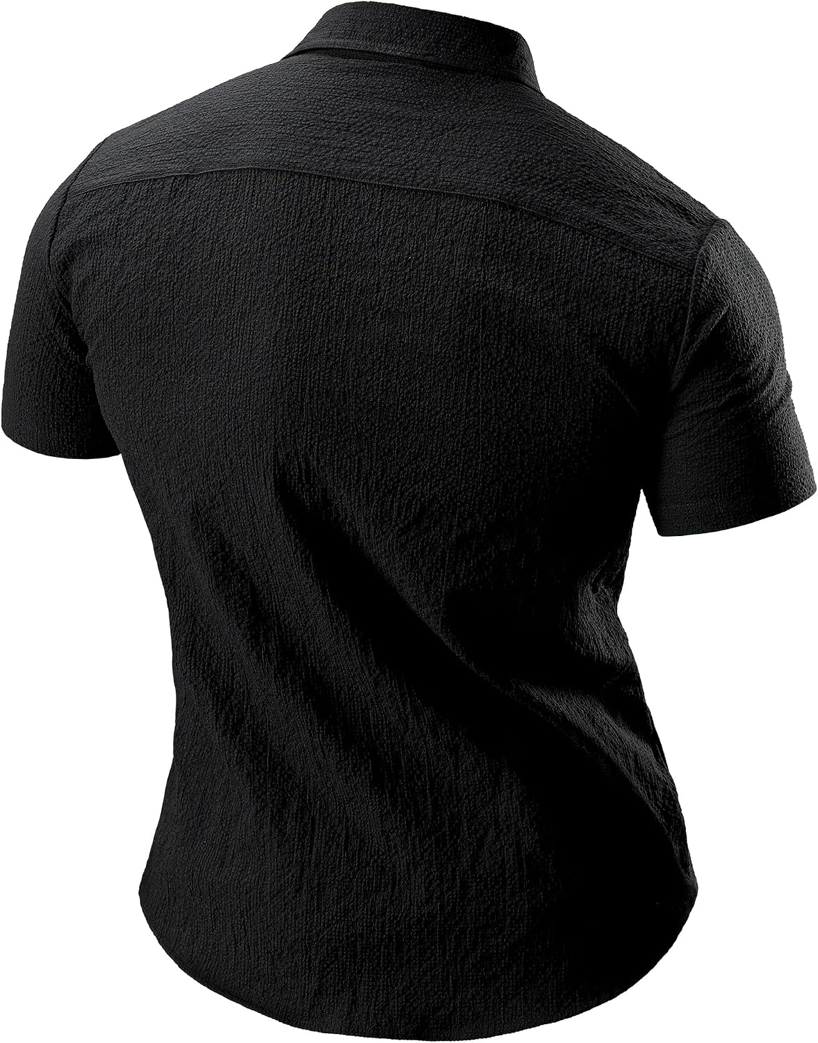 JOGAL A522 men's Short-Sleeve Muscle Fit Button-Down Dress Shirt in Black, back view
