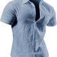JOGAL A522 men's Short-Sleeve Muscle Fit Button-Down Dress Shirt in Blue, front view