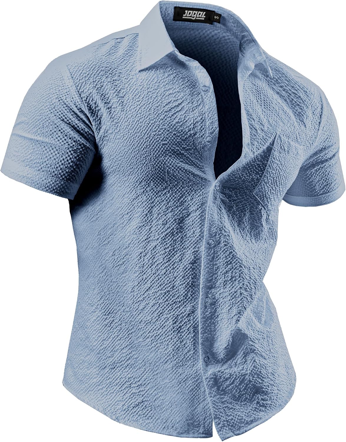 JOGAL A522 men's Short-Sleeve Muscle Fit Button-Down Dress Shirt in Blue, front view