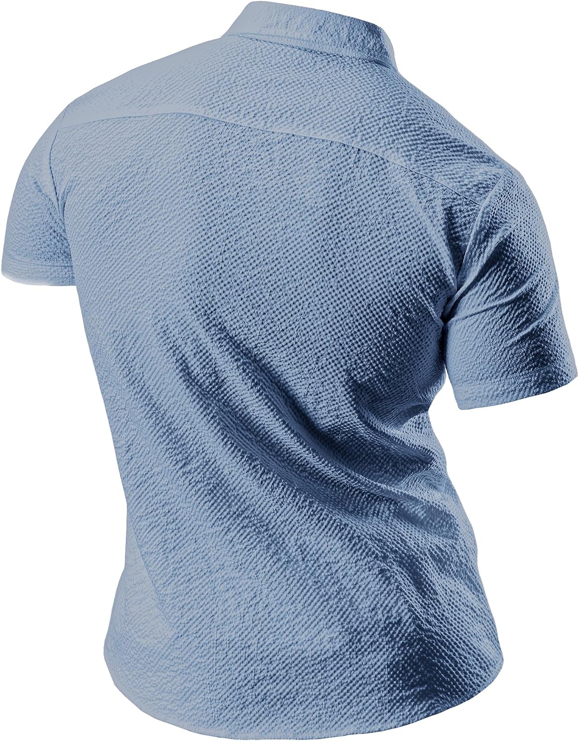 JOGAL A522 men's Short-Sleeve Muscle Fit Button-Down Dress Shirt in Blue, back view