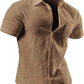 JOGAL A522 men's Short-Sleeve Muscle Fit Button-Down Dress Shirt in Brown, front view