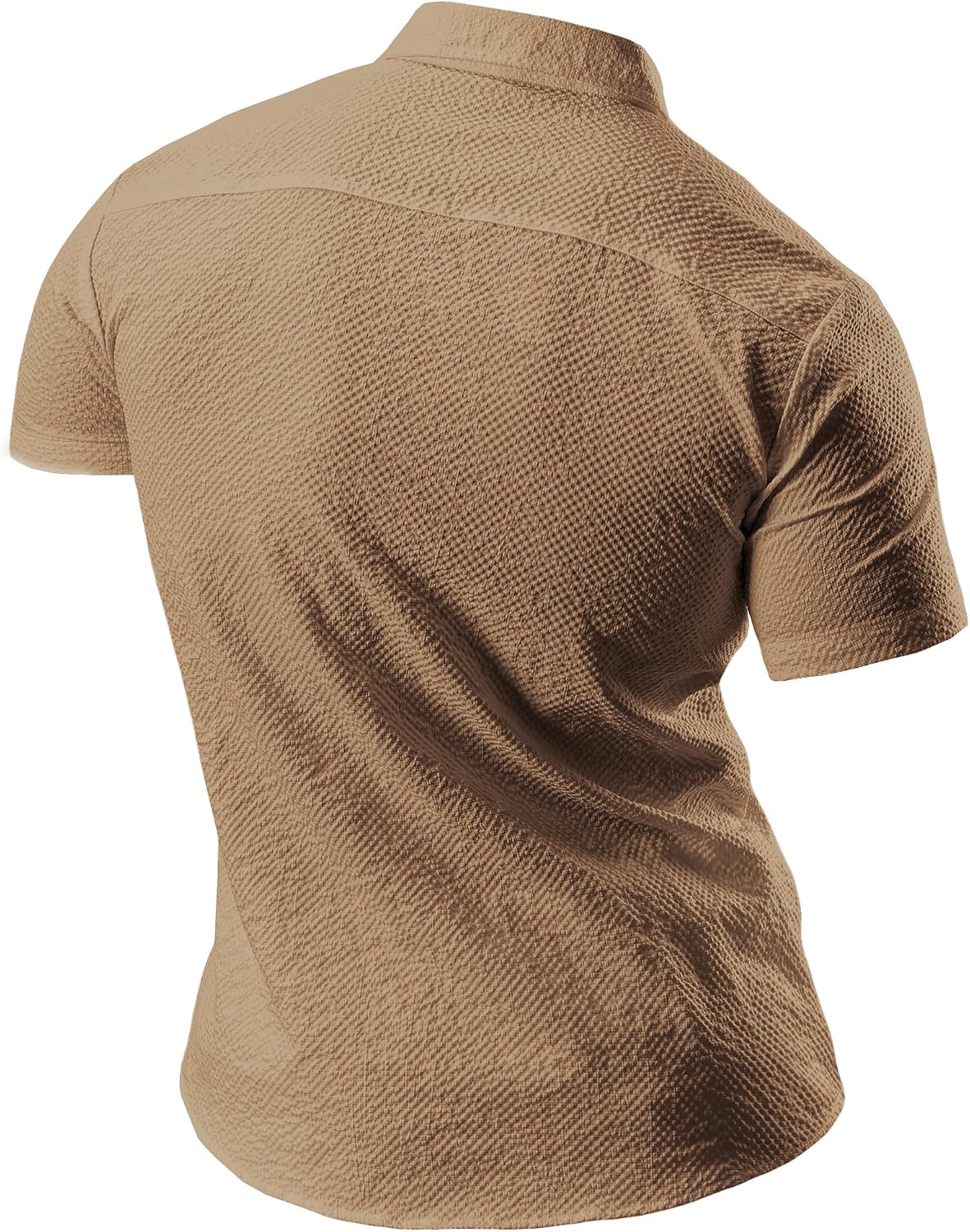 JOGAL A522 men's Short-Sleeve Muscle Fit Button-Down Dress Shirt in Brown, back view