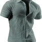 JOGAL A522 men's Short-Sleeve Muscle Fit Button-Down Dress Shirt in Darkgreen, front view