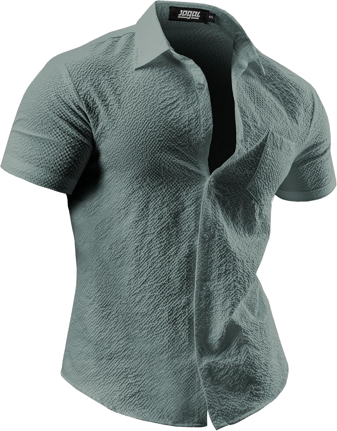 JOGAL A522 men's Short-Sleeve Muscle Fit Button-Down Dress Shirt in Darkgreen, front view