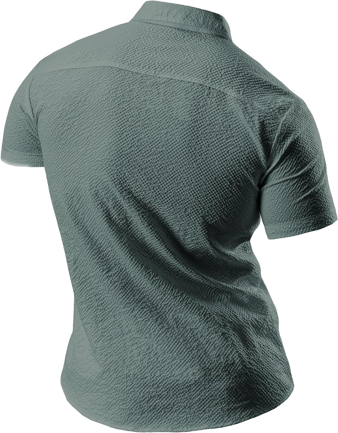 JOGAL A522 men's Short-Sleeve Muscle Fit Button-Down Dress Shirt in Darkgreen, back view