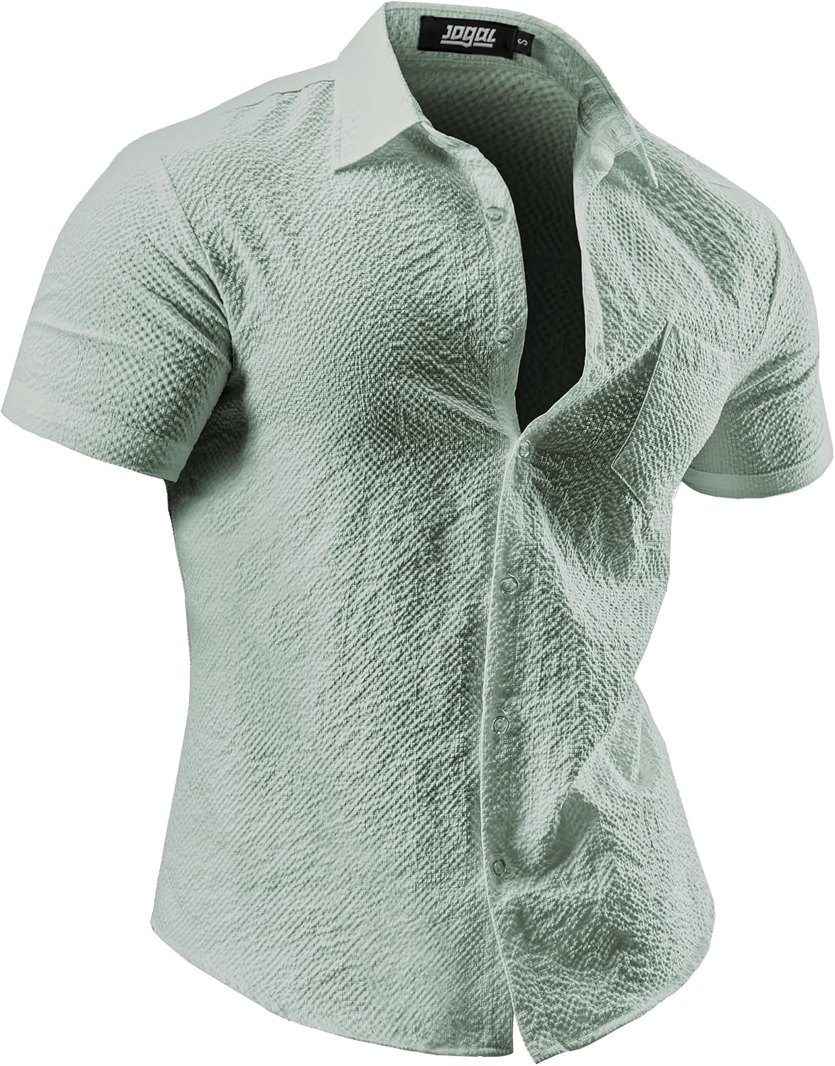 JOGAL A522 men's Short-Sleeve Muscle Fit Button-Down Dress Shirt in Green, front view