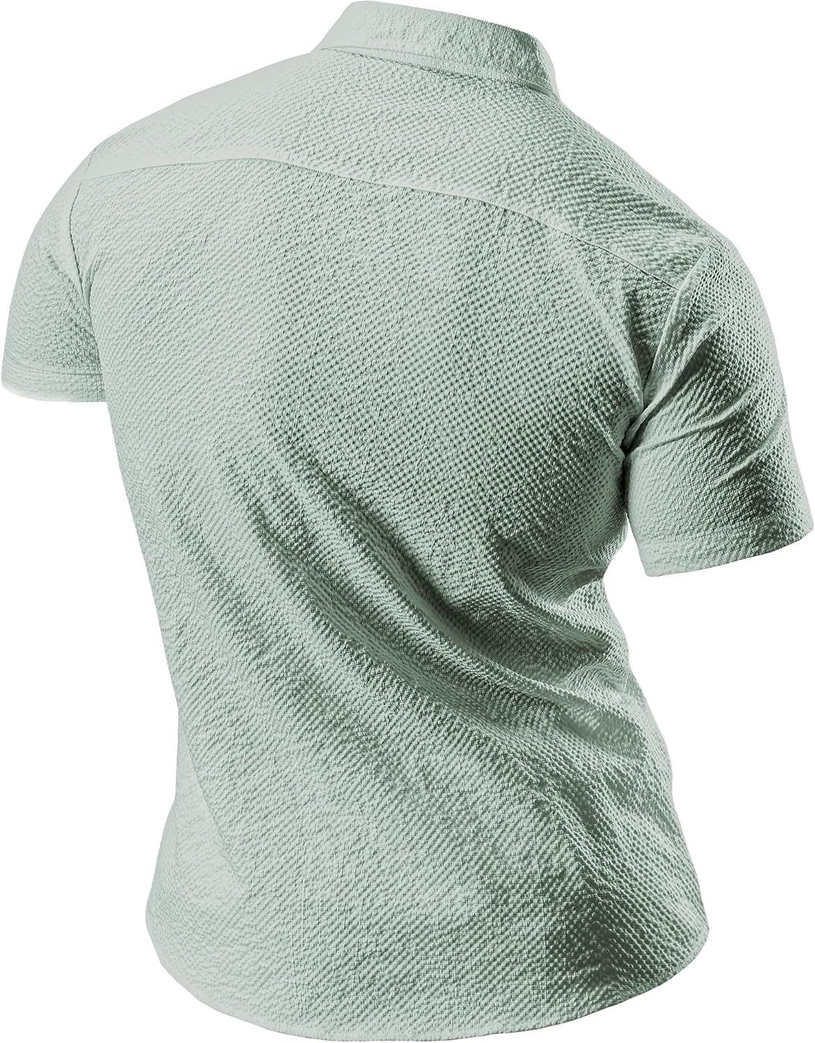 JOGAL A522 men's Short-Sleeve Muscle Fit Button-Down Dress Shirt in Green, back view