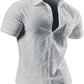 JOGAL A522 men's Short-Sleeve Muscle Fit Button-Down Dress Shirt in Lightgray, front view