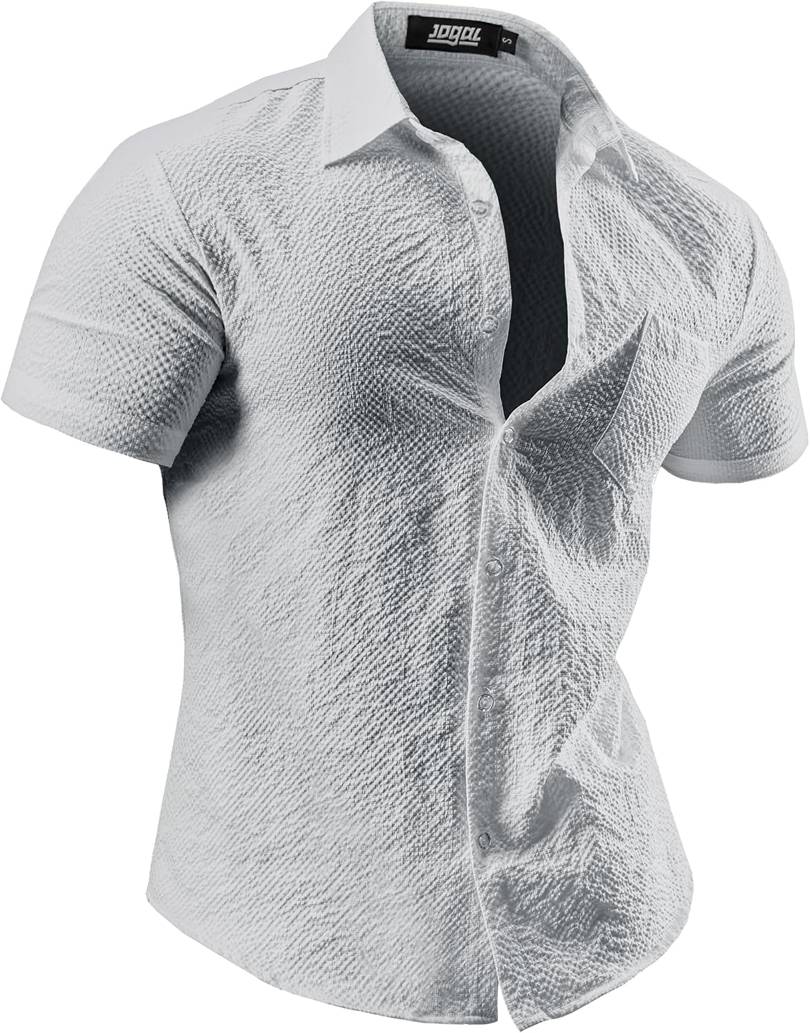 JOGAL A522 men's Short-Sleeve Muscle Fit Button-Down Dress Shirt in Lightgray, front view