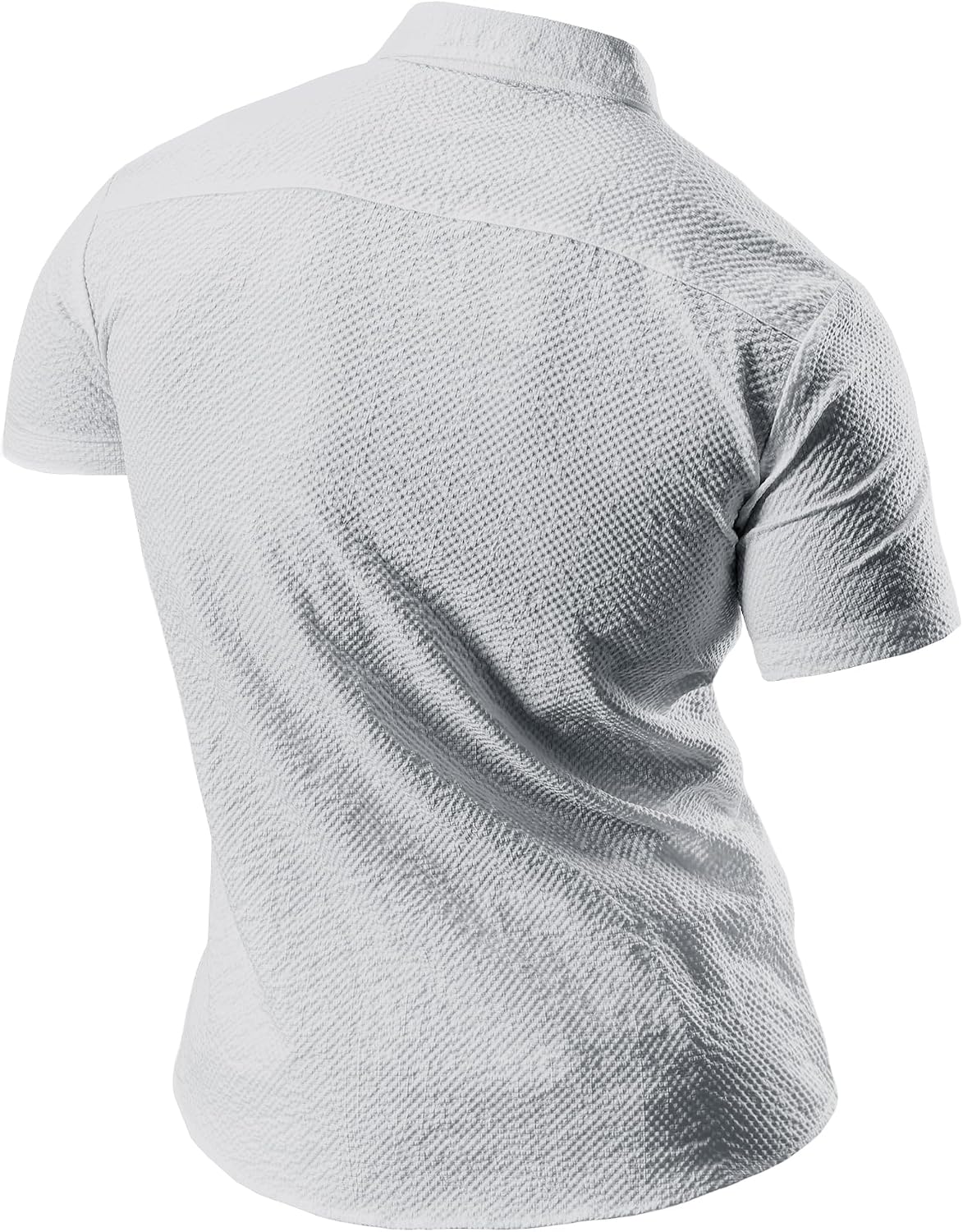 JOGAL A522 men's Short-Sleeve Muscle Fit Button-Down Dress Shirt in Lightgray, back view