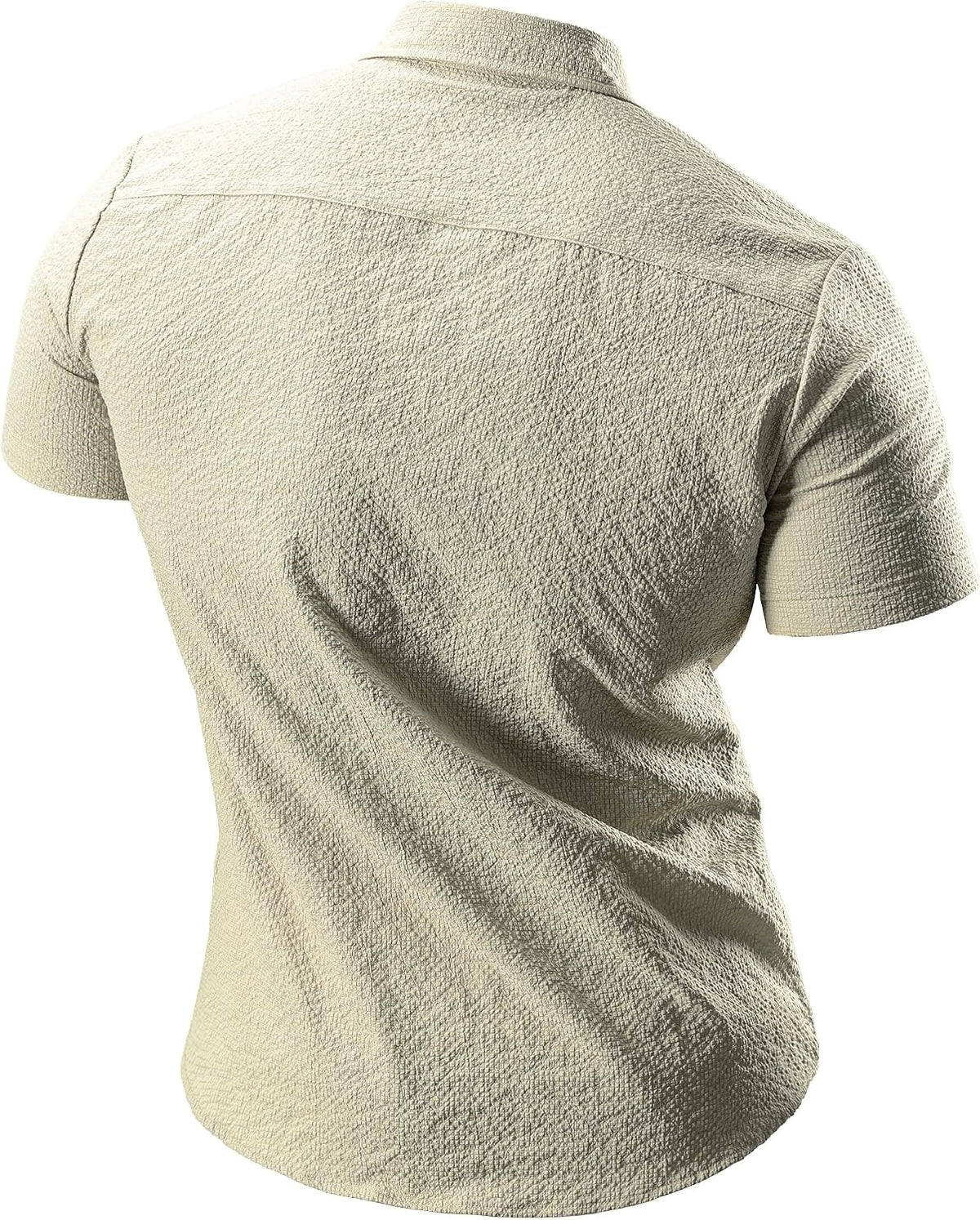 JOGAL A522 men's Short-Sleeve Muscle Fit Button-Down Dress Shirt in Lightkhaki, back view