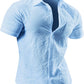 JOGAL A522 men's Short-Sleeve Muscle Fit Button-Down Dress Shirt in Skyblue, front view