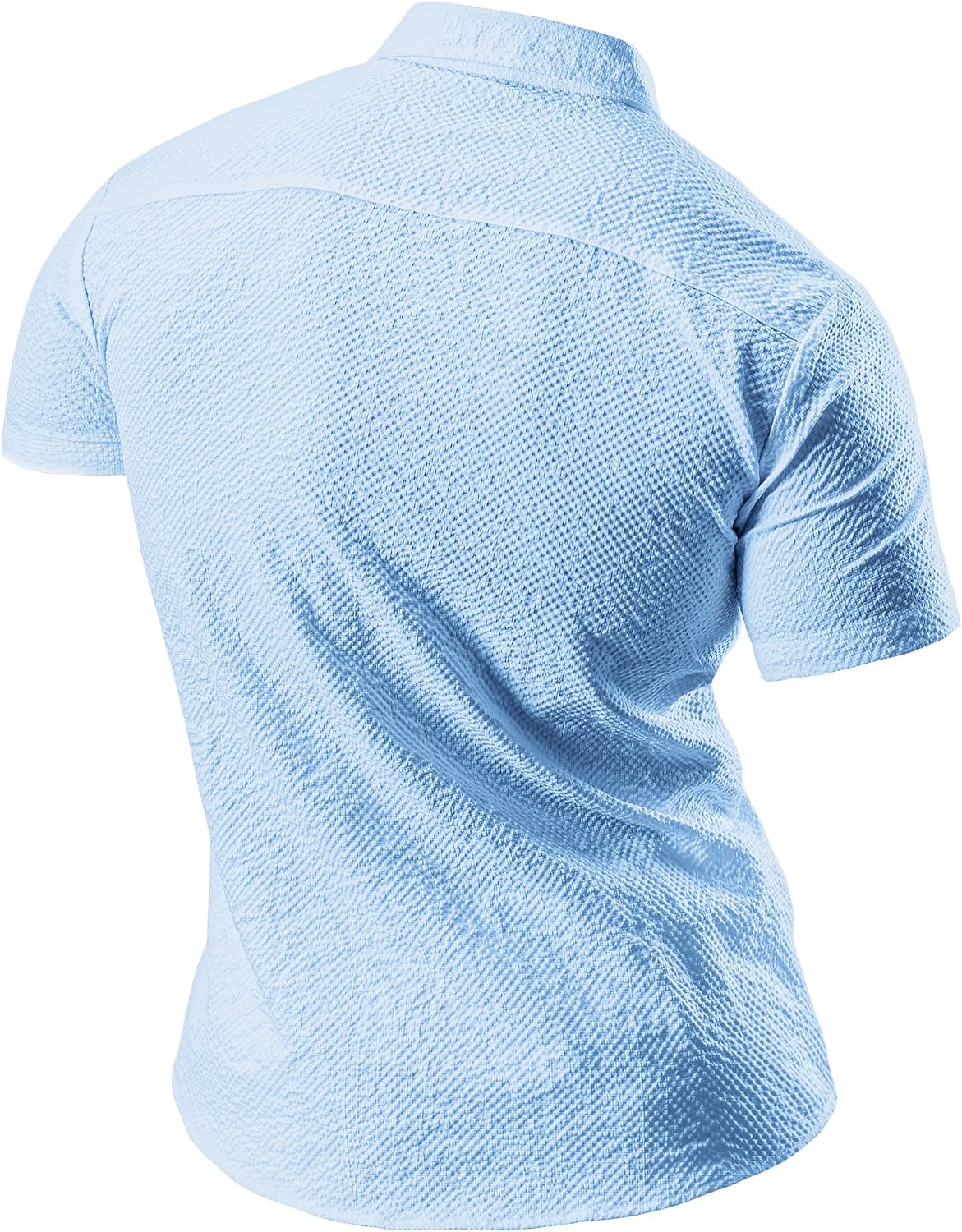 JOGAL A522 men's Short-Sleeve Muscle Fit Button-Down Dress Shirt in Skyblue, back view