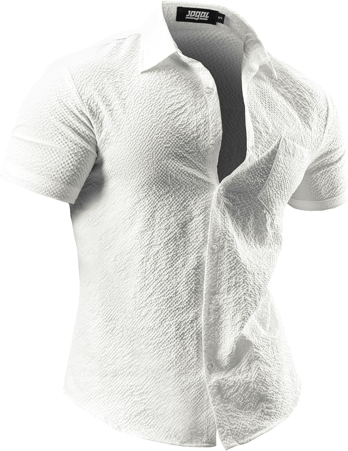 JOGAL A522 men's Short-Sleeve Muscle Fit Button-Down Dress Shirt in White, front view