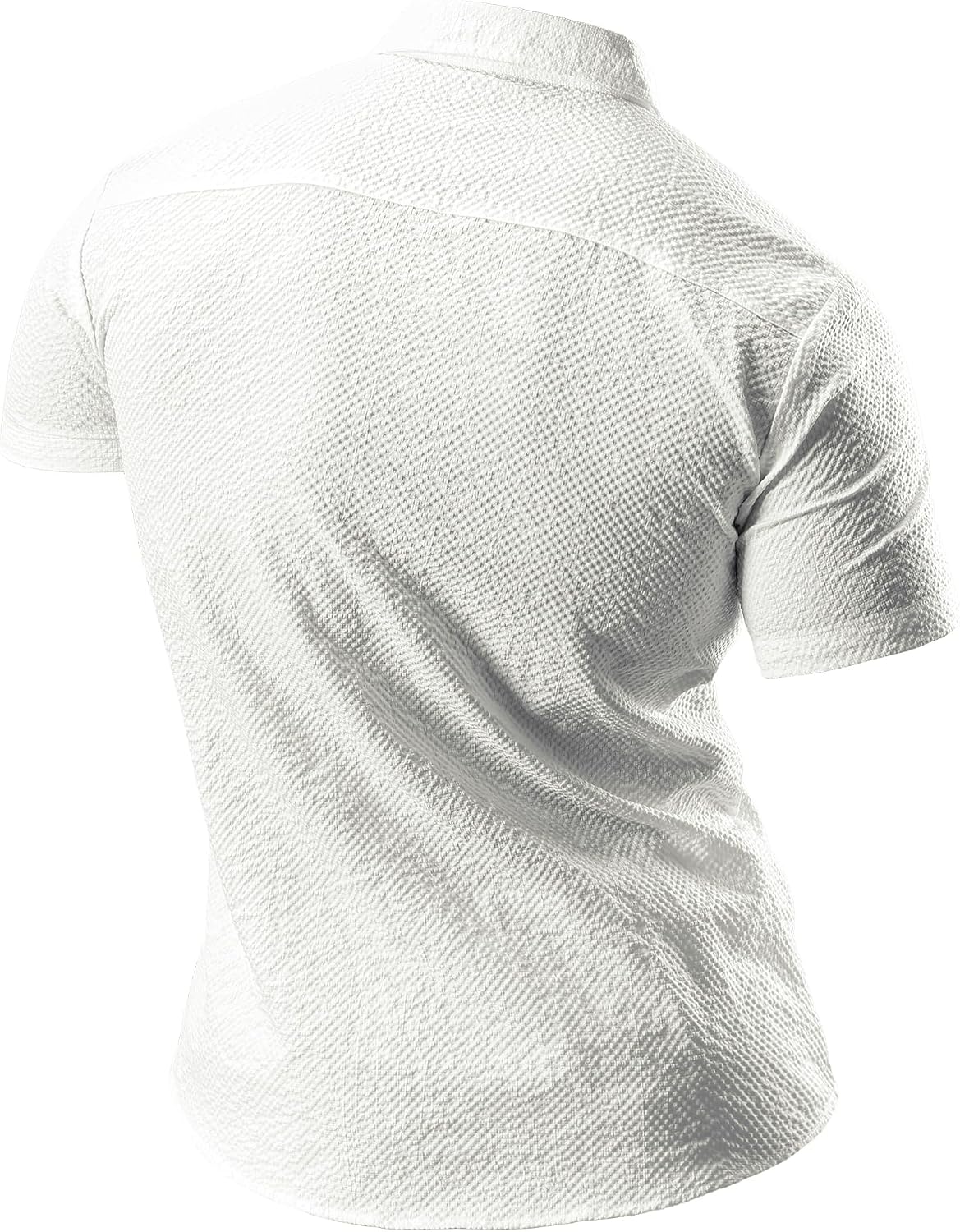 JOGAL A522 men's Short-Sleeve Muscle Fit Button-Down Dress Shirt in White, back view