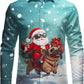 JOGAL A559 men's Christmas Thanksgiving Print Long-Sleeve Button-Down Shirt in Azure, front view