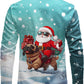 JOGAL A559 men's Christmas Thanksgiving Print Long-Sleeve Button-Down Shirt in Azure, back view