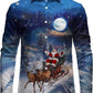JOGAL A559 men's Christmas Thanksgiving Print Long-Sleeve Button-Down Shirt in Blue, front view