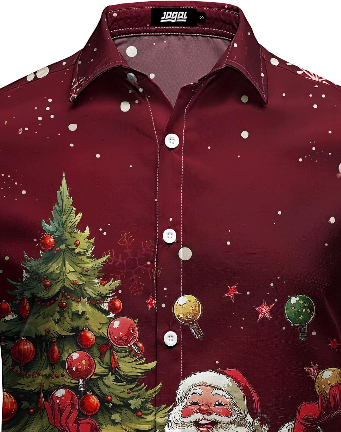 JOGAL A559 men's Christmas Thanksgiving Print Long-Sleeve Button-Down Shirt, detail view