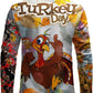 JOGAL A559 men's Christmas Thanksgiving Print Long-Sleeve Button-Down Shirt in Grey, back view