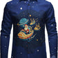 JOGAL A559 men's Christmas Thanksgiving Print Long-Sleeve Button-Down Shirt in Navy, front view