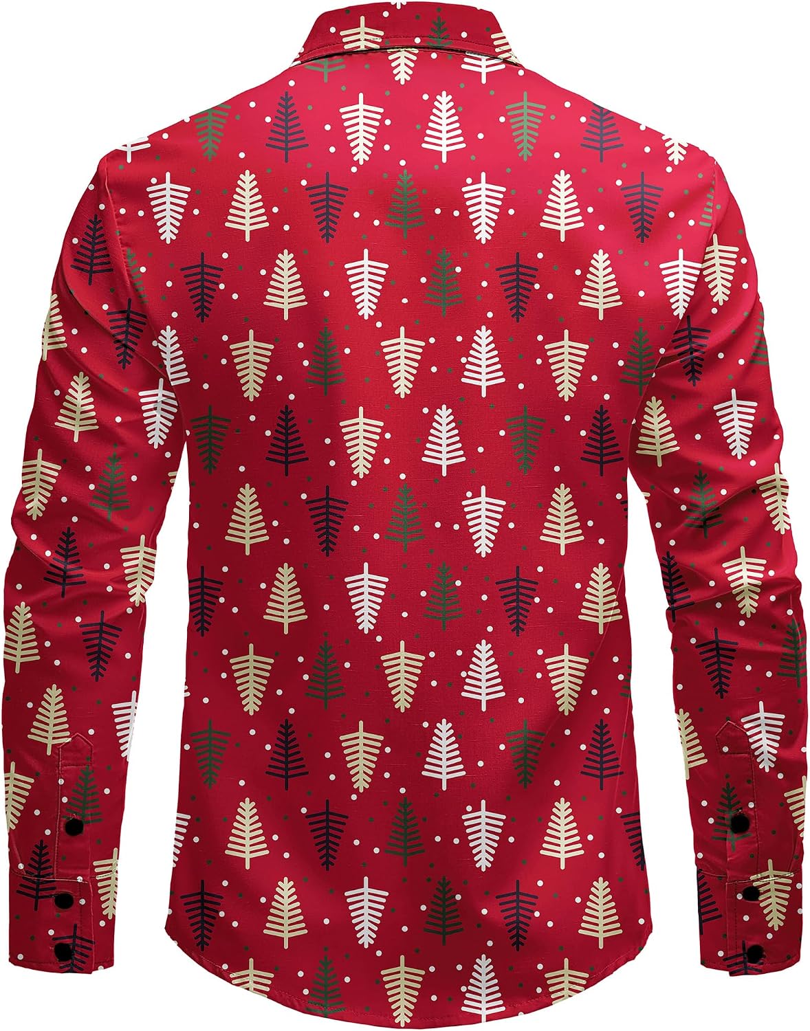JOGAL A559 men's Christmas Thanksgiving Print Long-Sleeve Button-Down Shirt in Red, back view