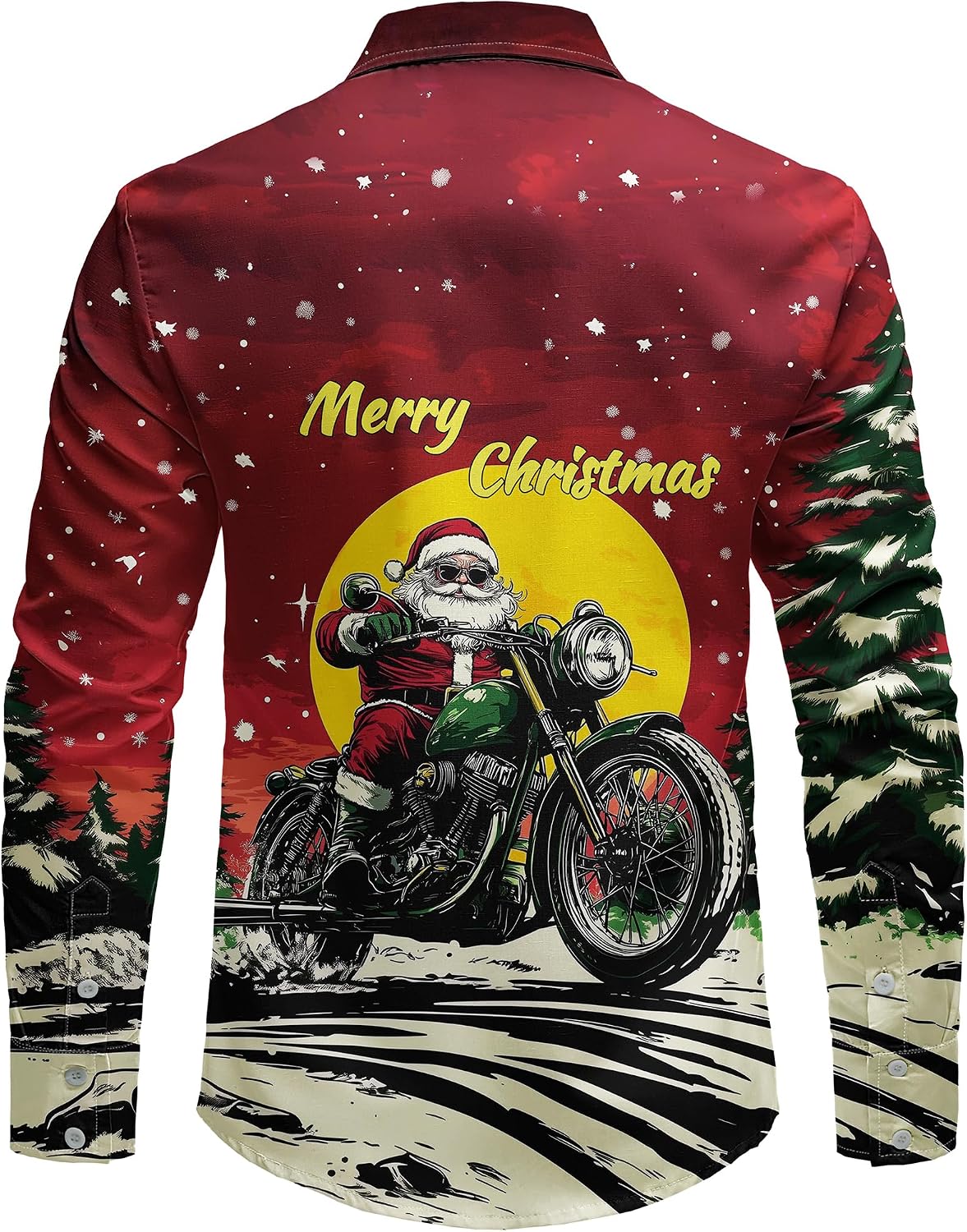JOGAL A559 men's Christmas Thanksgiving Print Long-Sleeve Button-Down Shirt in Red Green, back view